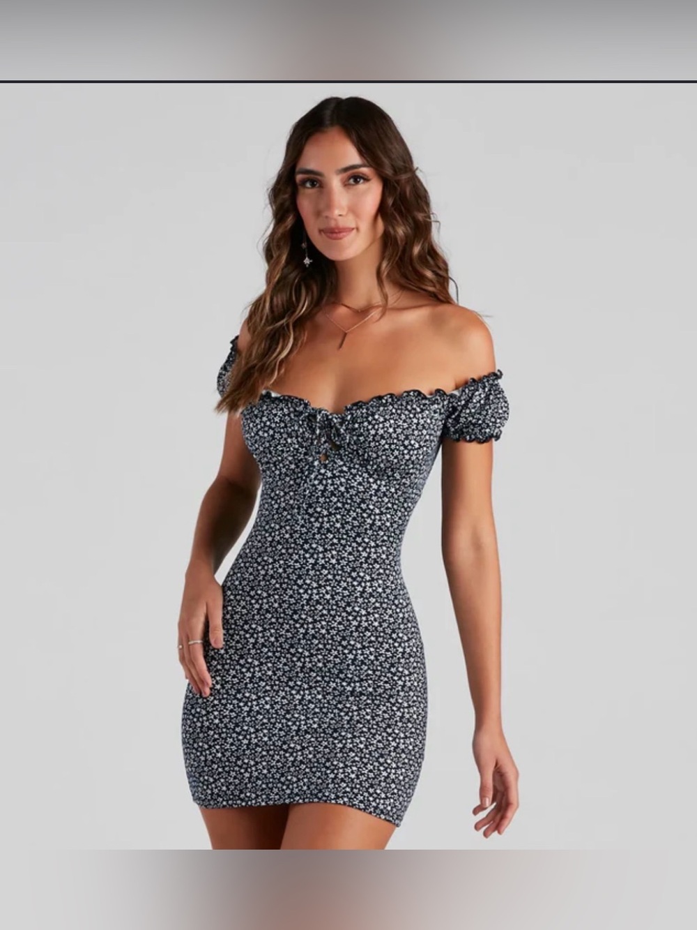Windsor Navy Floral Off-Shoulder Mini Dress | S